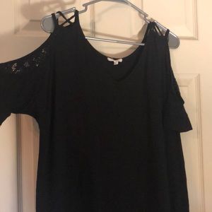 Cold shoulder top with strap/lace detail